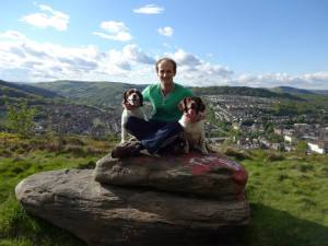 Me and my dogs on a rock at the top of my beloved mountain.  One of my favourite spots in my hometown of Pontypridd.